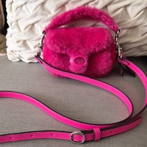Coach Tabby 12 Mini Bag In Hot Pink Shearling